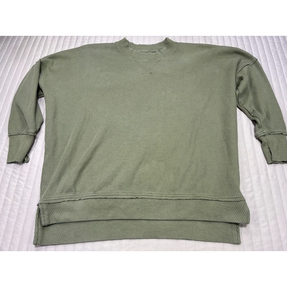 Aerie Sage Green Oversized Waffle Knit Crewneck Thumbholes Womens Size Medium